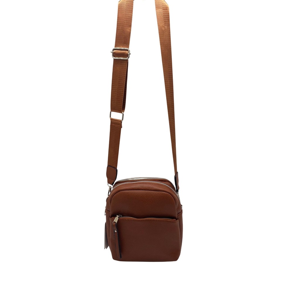 Pebbled Leather Crossbody Messenger Bag Vegan Brown BC4502 PETA Approved
